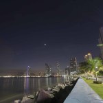 Seafront avenue at night in Panama City